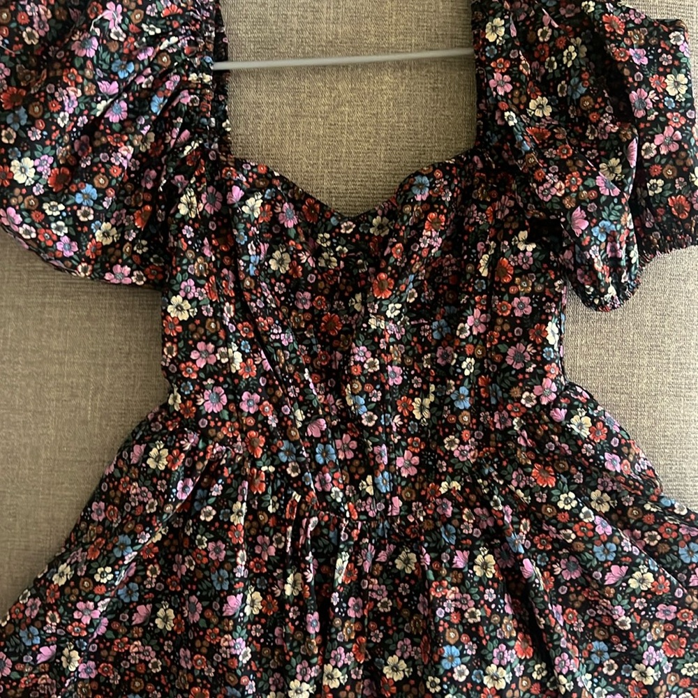 Romeo Puff Sleeve Buddy love Mini dress in day dream (black floral)